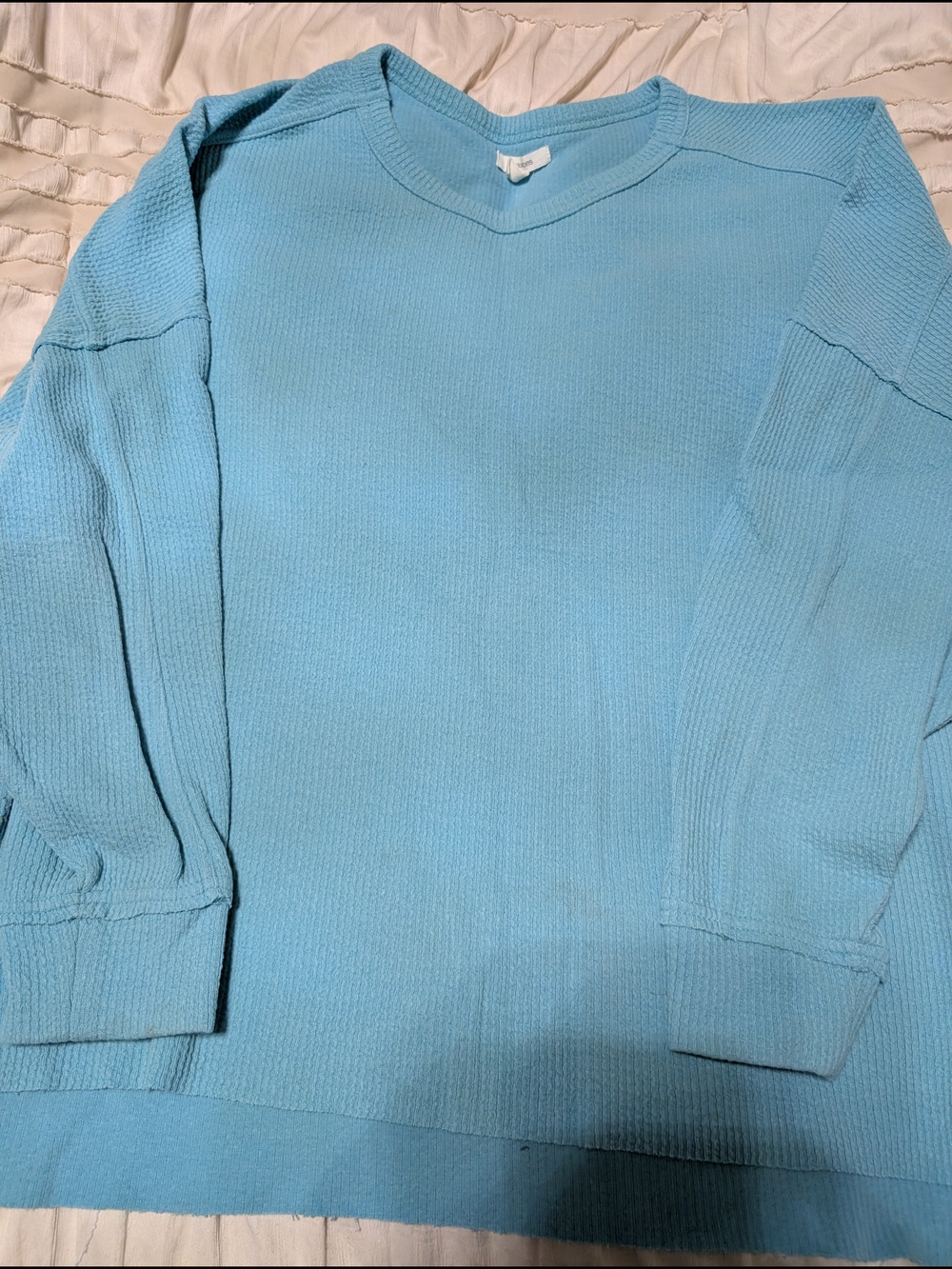 Maurices Light Blue V-Neck Waffle Knit Sweatshirt
